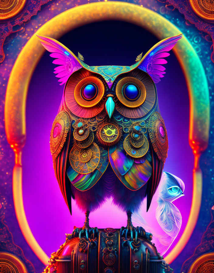 Colorful Psychedelic Owl Artwork with Vibrant Patterns