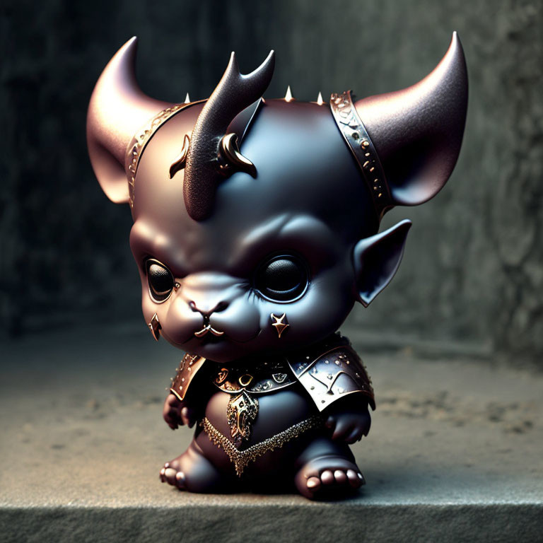 Stylized 3D-rendered cute creature with horns and gothic outfit