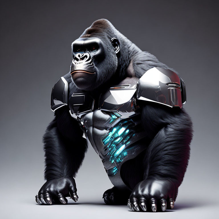 Cybernetic Gorilla Artwork on Gray Background