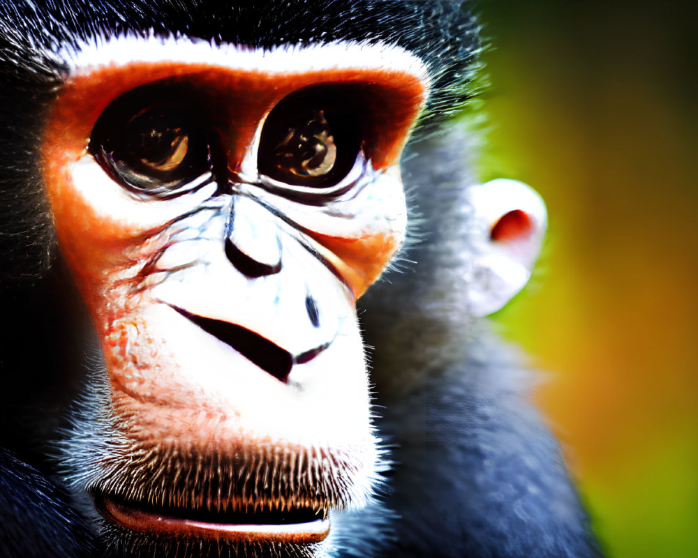 Detailed image of red-faced monkey with intense eyes on blurred backdrop