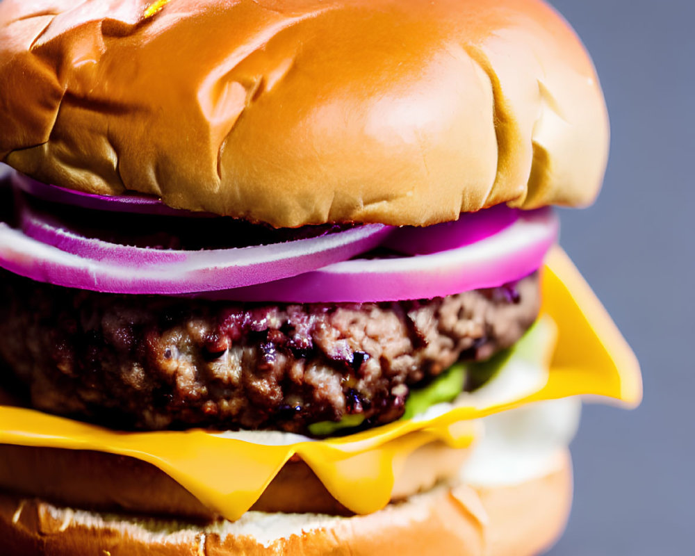 Classic Cheeseburger with Beef Patty, Lettuce, Cheese, Onions, and Lemon Zest