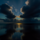 Tranquil Nightscape: Clouds, Starry Sky, Lightning, Calm Water