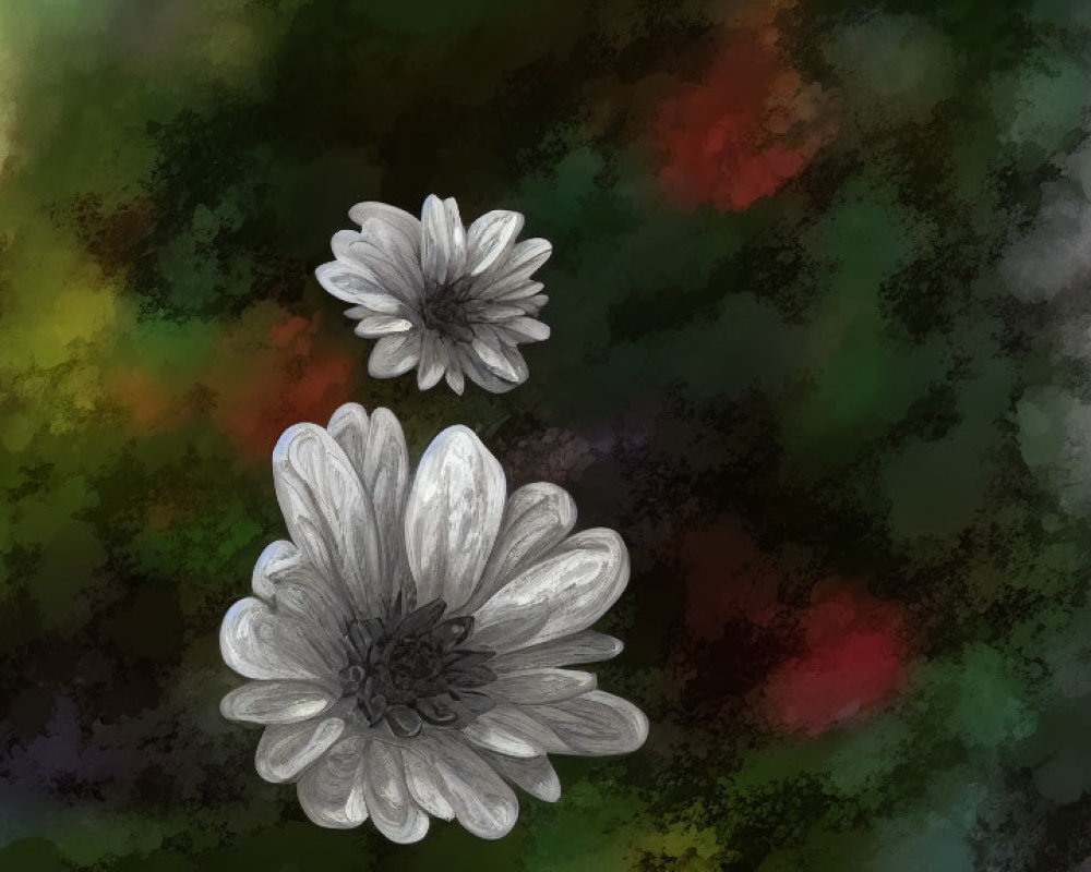 Illustrated white flowers on multicolored abstract background