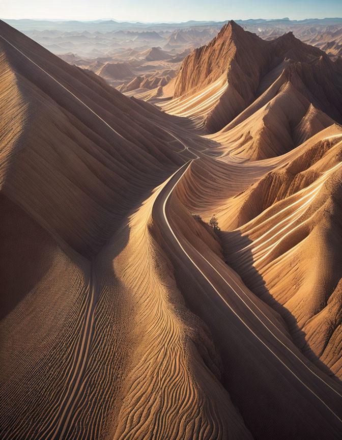 Curvy Road Through Towering Sand Dunes