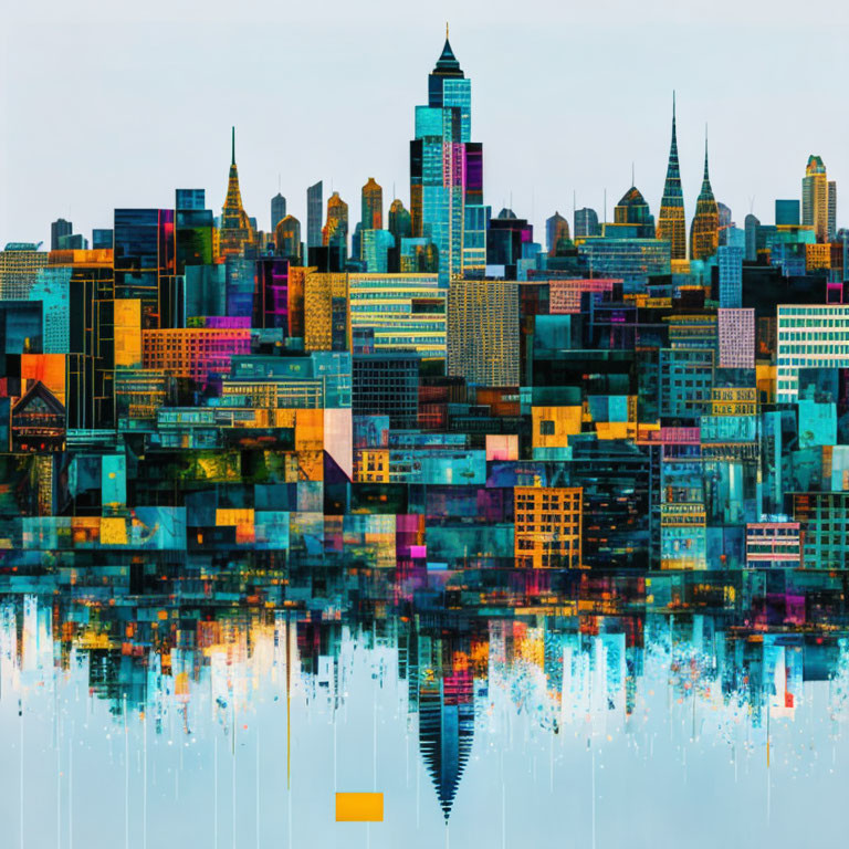 Colorful Abstract Cityscape Reflecting on Water