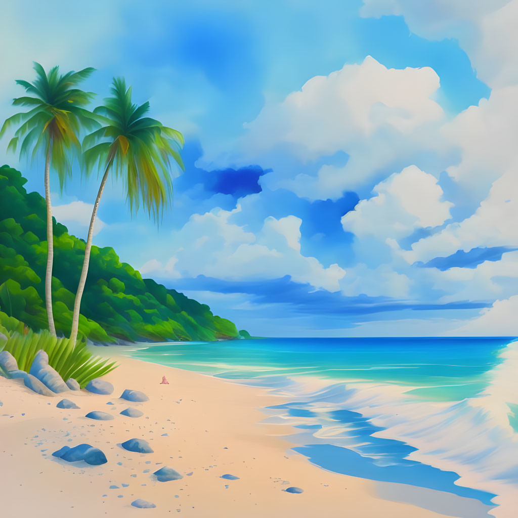 Sunny tropical beach with palm trees and turquoise water