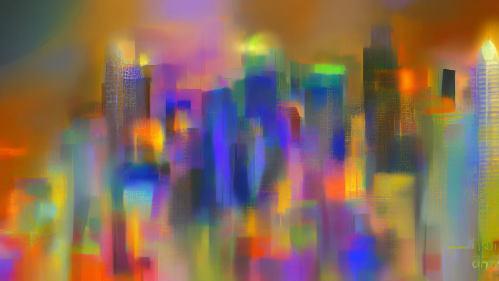 Colorful Abstract Cityscape with Blurred Buildings in Bright Hues