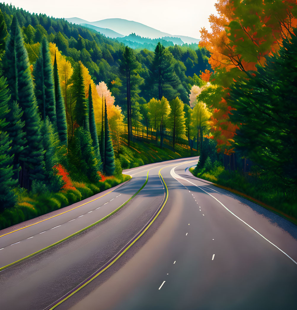 Scenic autumn forest with winding road