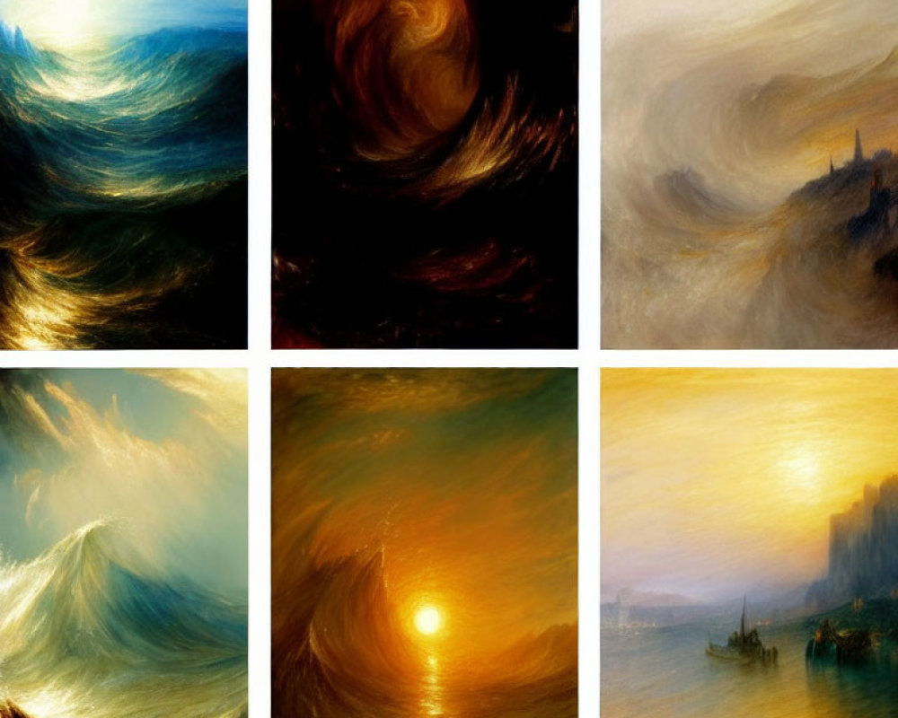 Six Abstract Paintings: Dynamic Seascapes in Varied Color Palettes