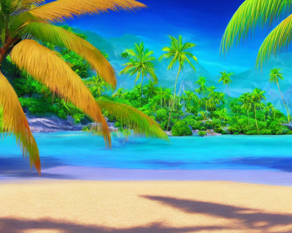 Blue Water, Palm Trees, Golden Sand: Tranquil Tropical Beach Scene