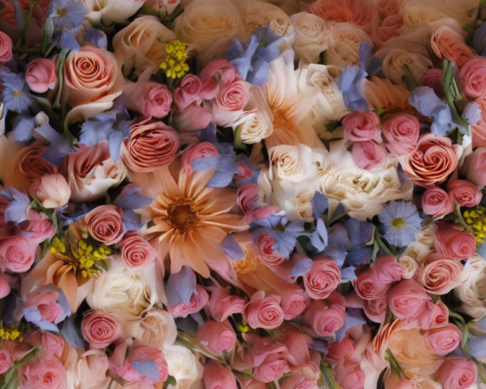 Pastel-Colored Flower Arrangement in Pink, Peach, and Blue