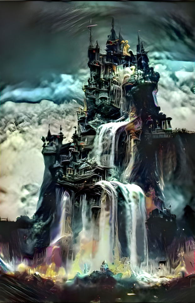 Ominous Castle with Waterfall