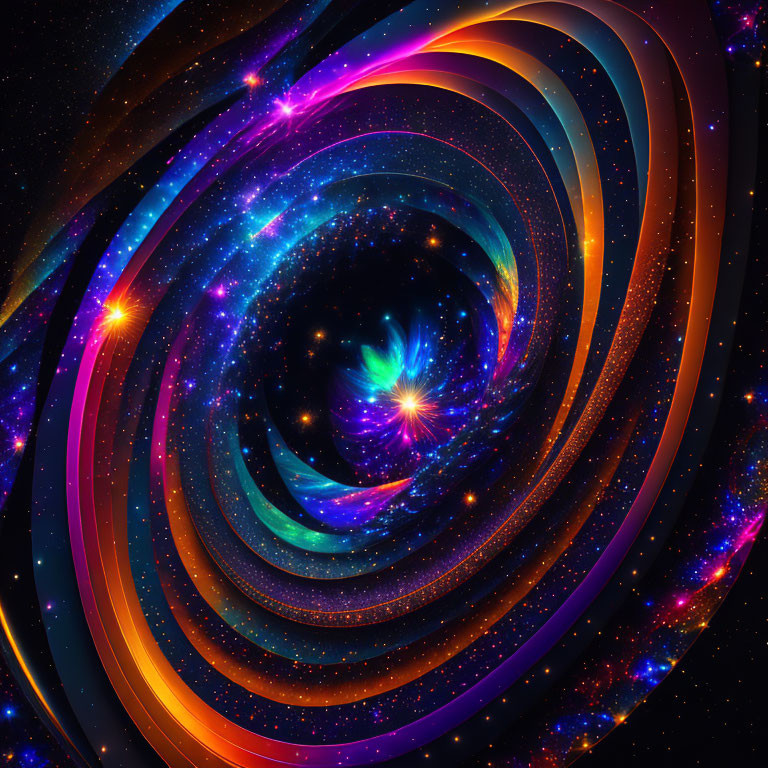 Colorful Spiral Galaxy Artwork with Blue and Orange Hues