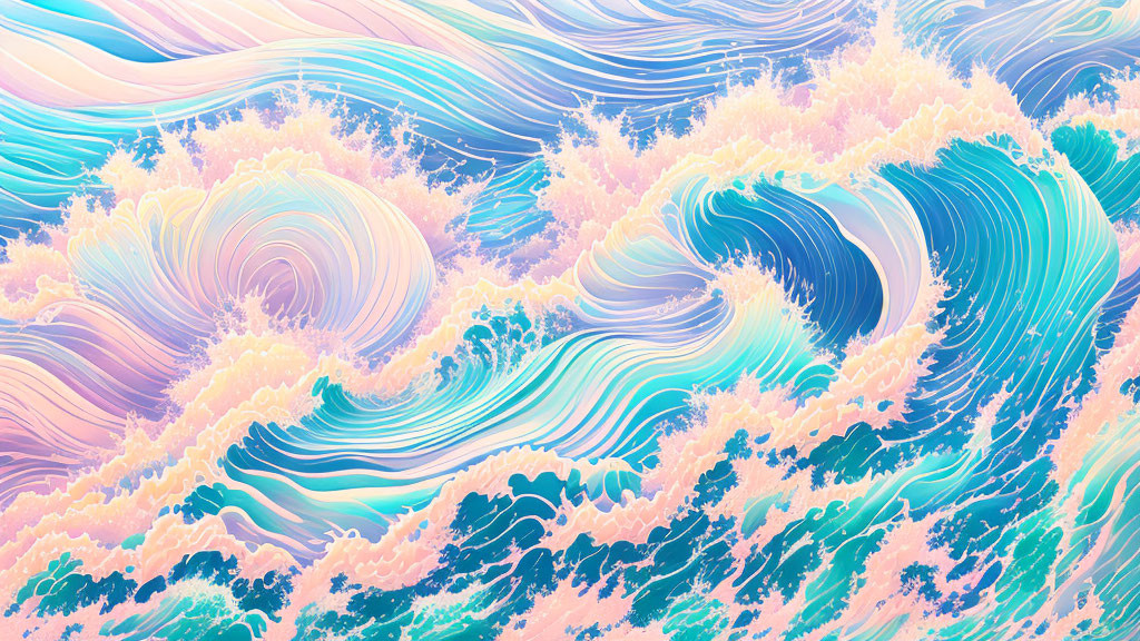 Swirling Pastel Waves Artwork with Energy and Tranquility