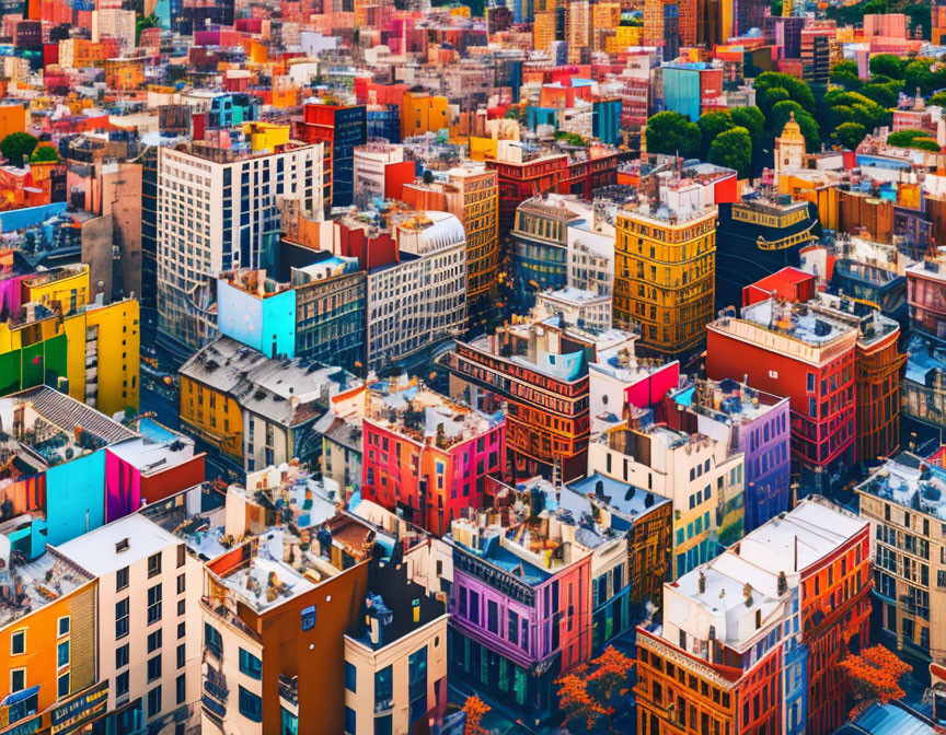 Multicolored urban cityscape from above