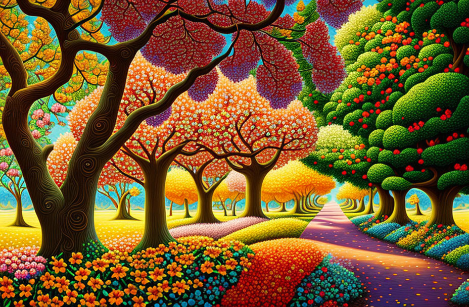 Colorful Forest Path Painting with Whimsical Style