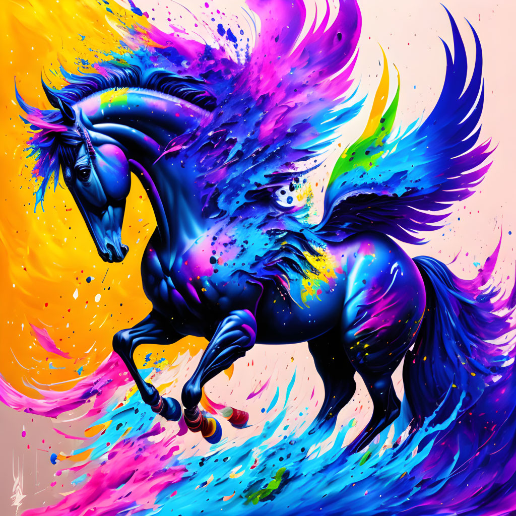 Colorful digital artwork of majestic unicorn with flowing mane and tail