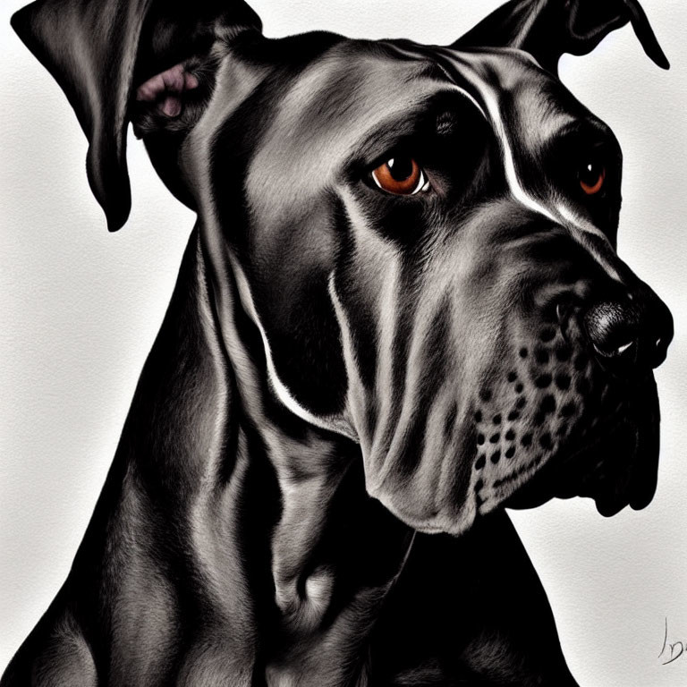 Detailed Illustration of Regal Great Dane with Black Coat & Orange Eyes