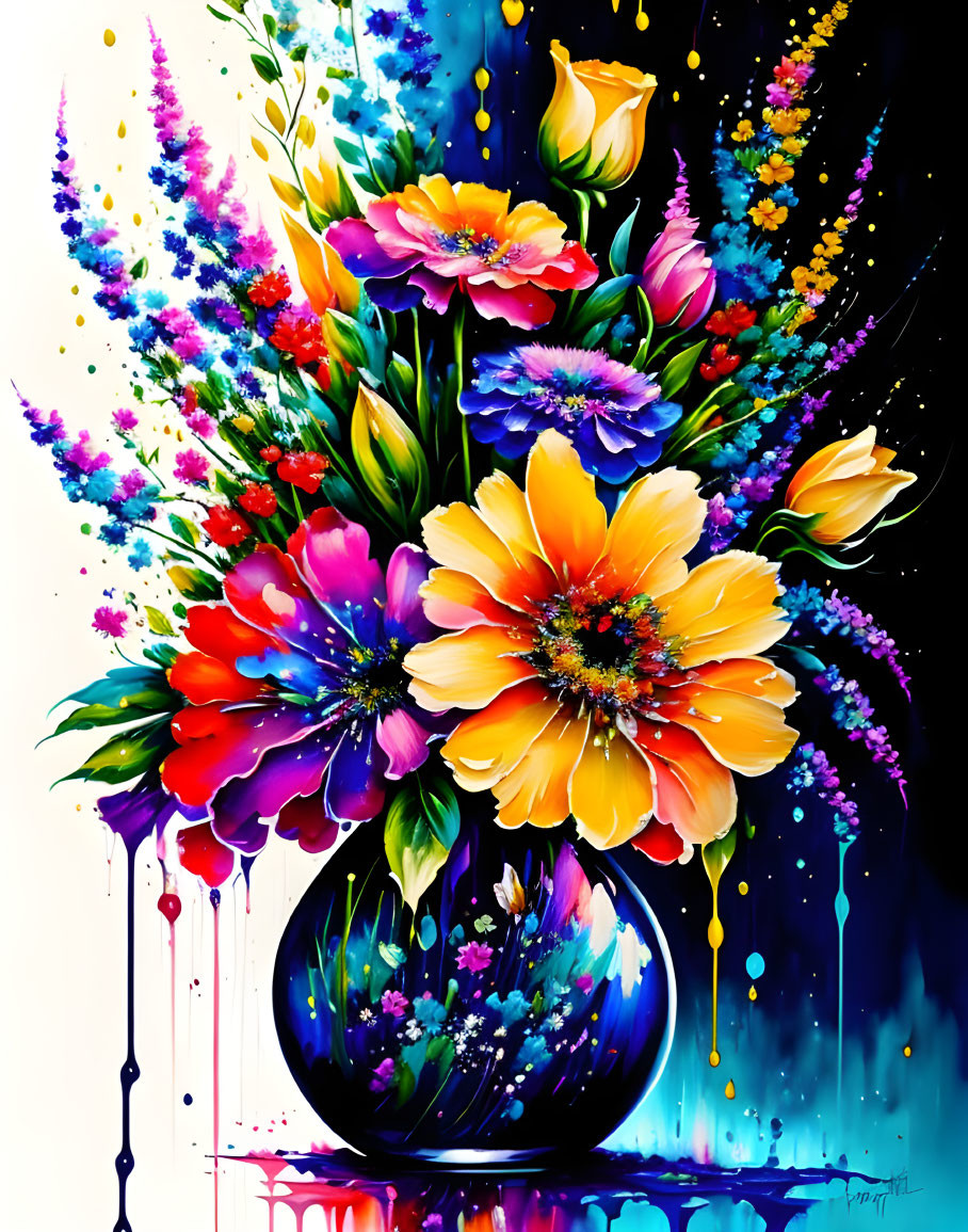 Colorful Flower Bouquet Painting with Abstract Background