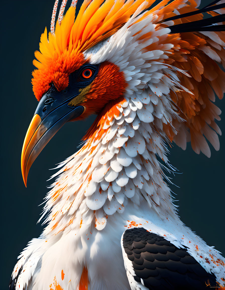 Colorful Stylized Bird with Orange, White, and Black Plumage