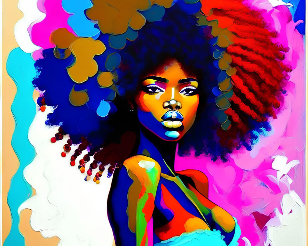 Colorful Artwork Featuring Woman with Expansive Afro