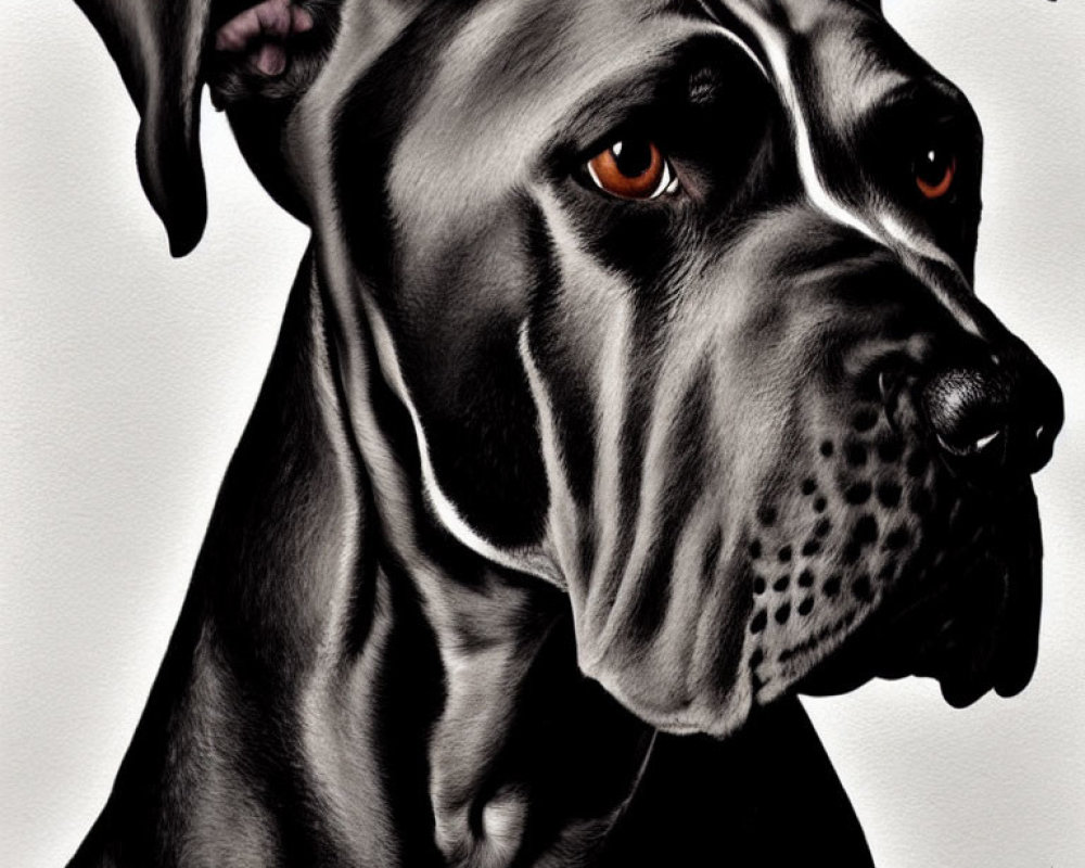 Detailed Illustration of Regal Great Dane with Black Coat & Orange Eyes