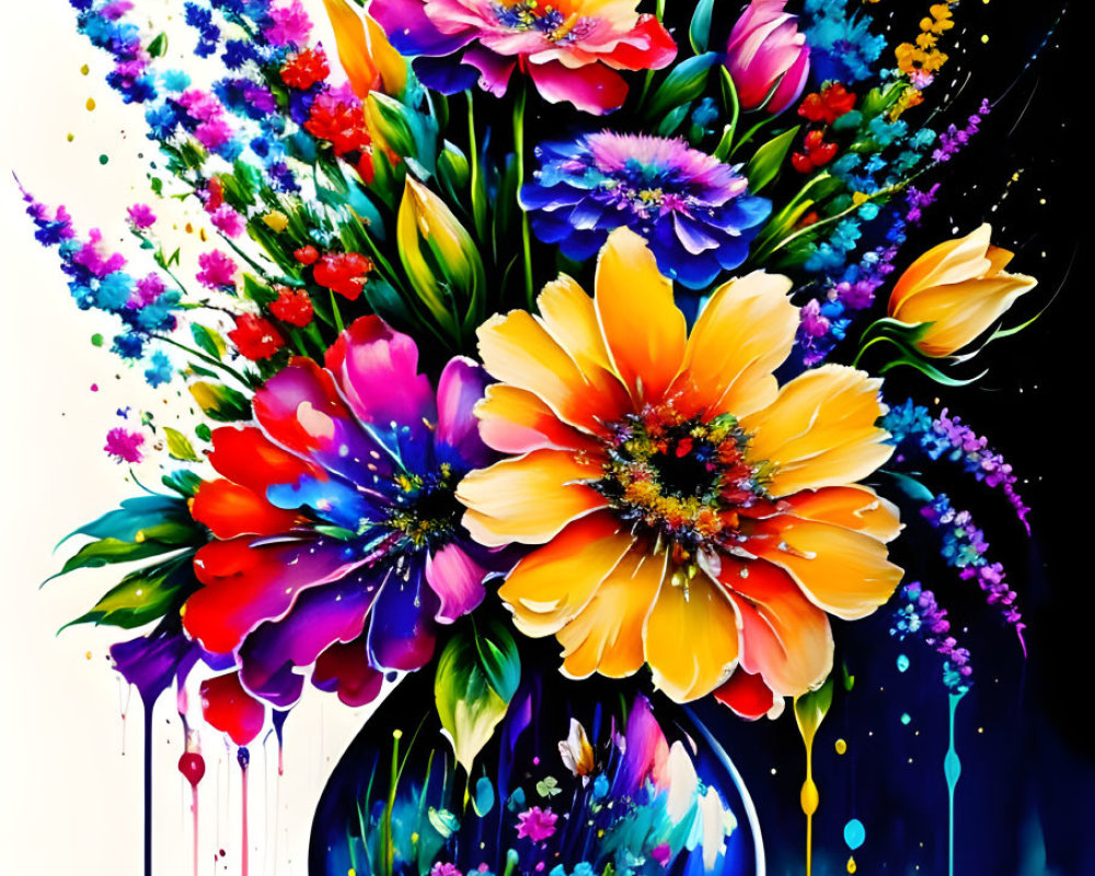 Colorful Flower Bouquet Painting with Abstract Background