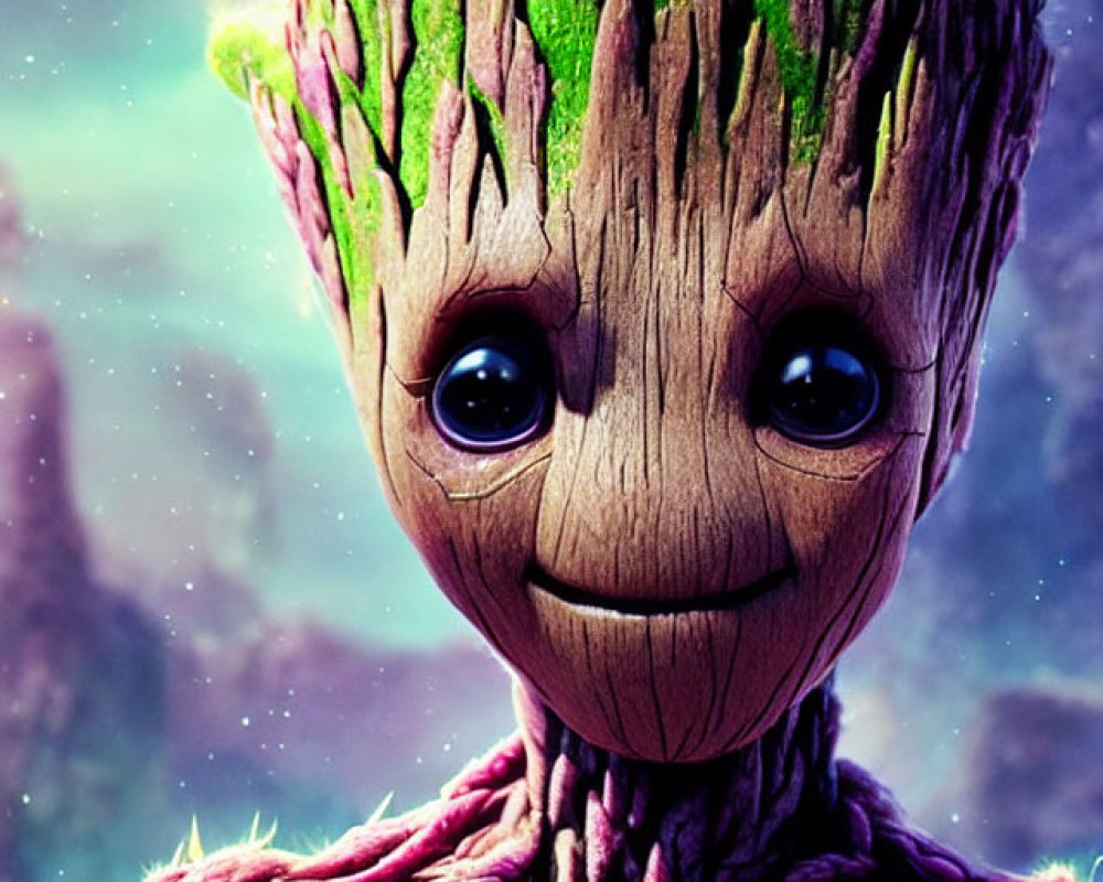 Friendly Groot Character in Cosmic Setting