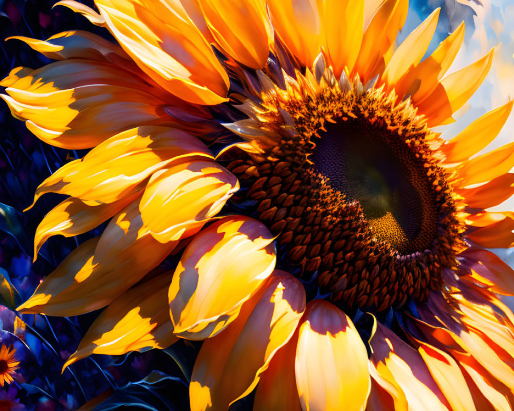 Vibrant sunflower painting with dramatic light and shadow