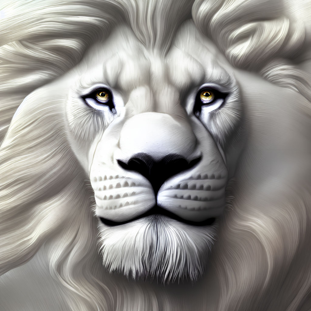 Detailed digital art portrait of majestic lion with piercing blue eyes