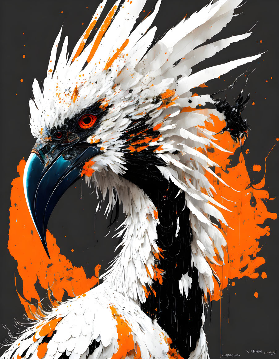 Colorful digital artwork featuring eagle with white, orange, black, and red accents