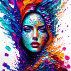 Colorful digital artwork of woman's face with dynamic paint strokes