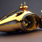 Golden Futuristic Vehicle with Circular Engines and Wing-like Appendages