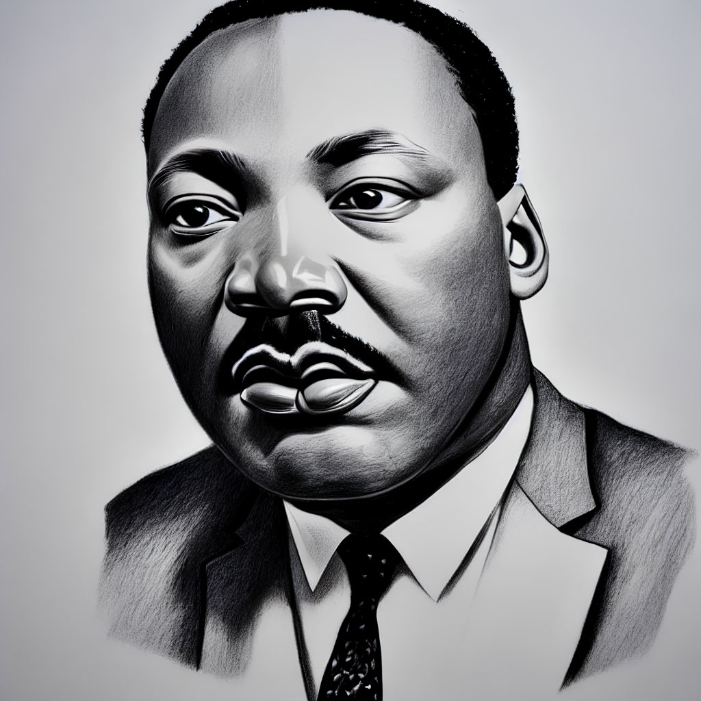 Monochrome digital drawing of a man with a mustache in a suit and tie