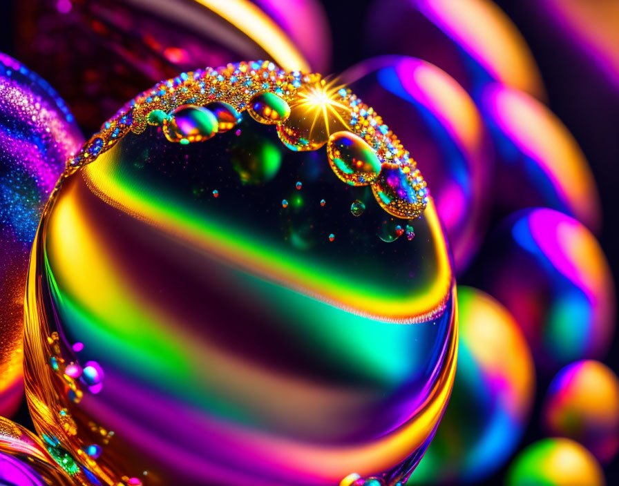 Colorful Water Droplets on Gradient Surface with Sparkling Light Reflections