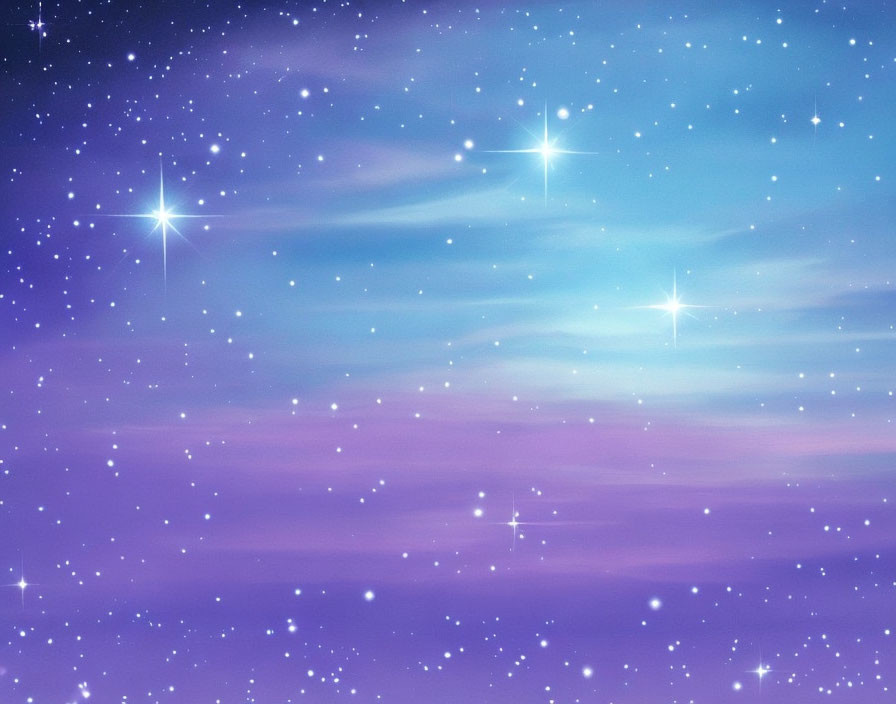 Pastel Purple Sky with Twinkling Stars and Soft White Wisps