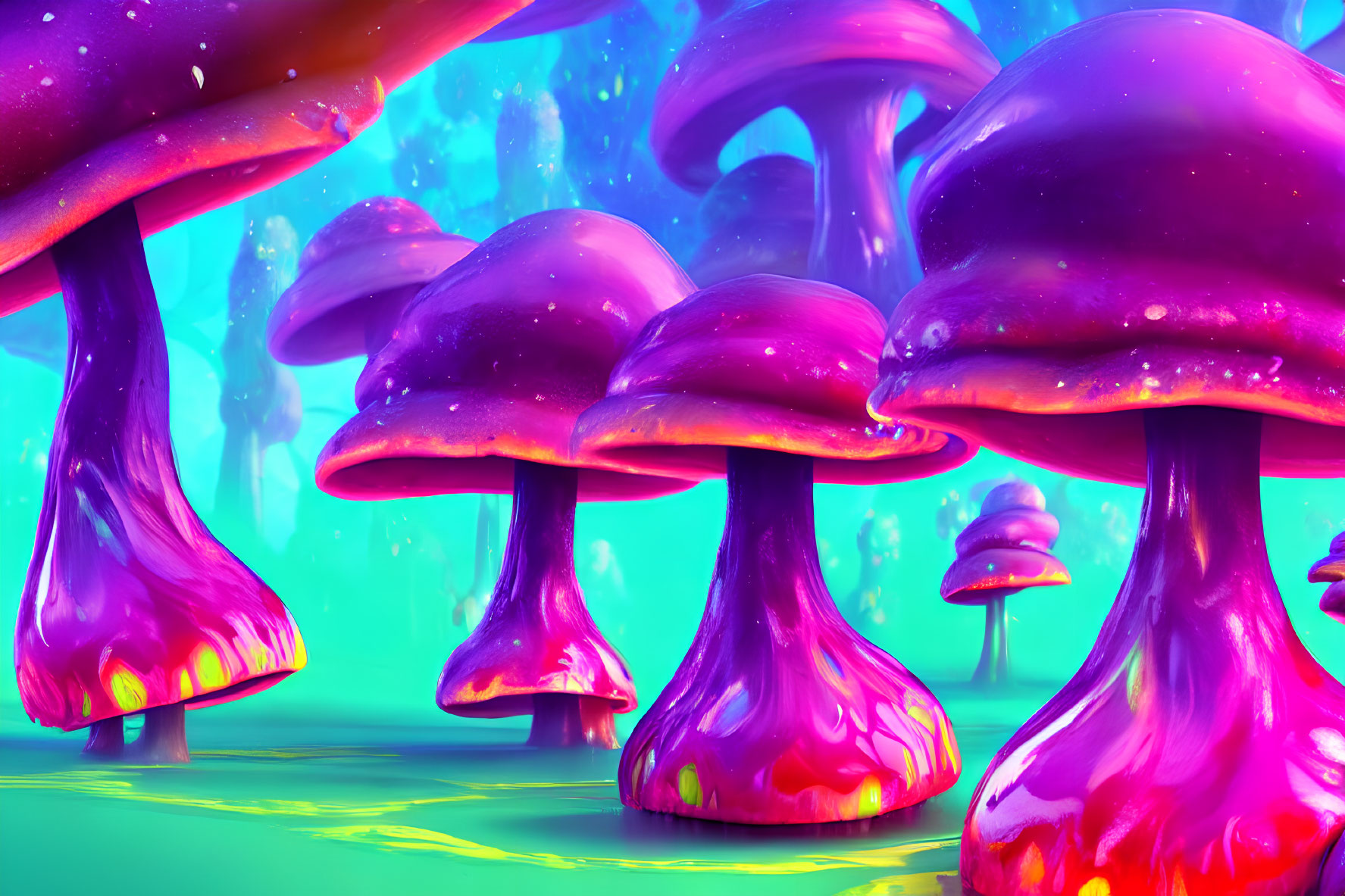 Fantastical Mushroom Forest with Neon Colors