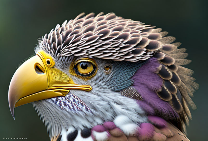 Detailed Eagle Illustration with Purple and Gold Feathers