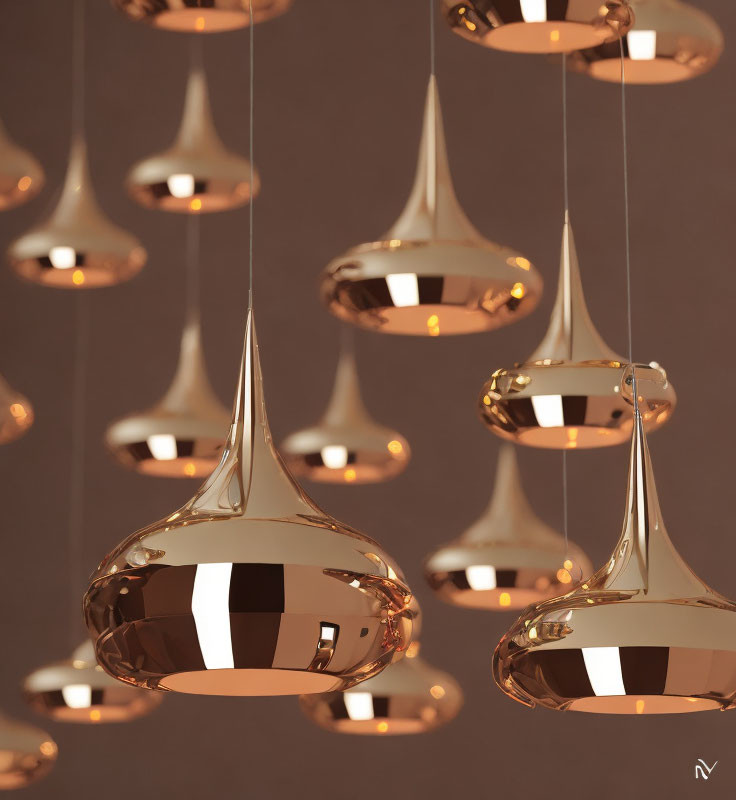 Reflective Copper Pendant Lights in Warm Ambient Setting