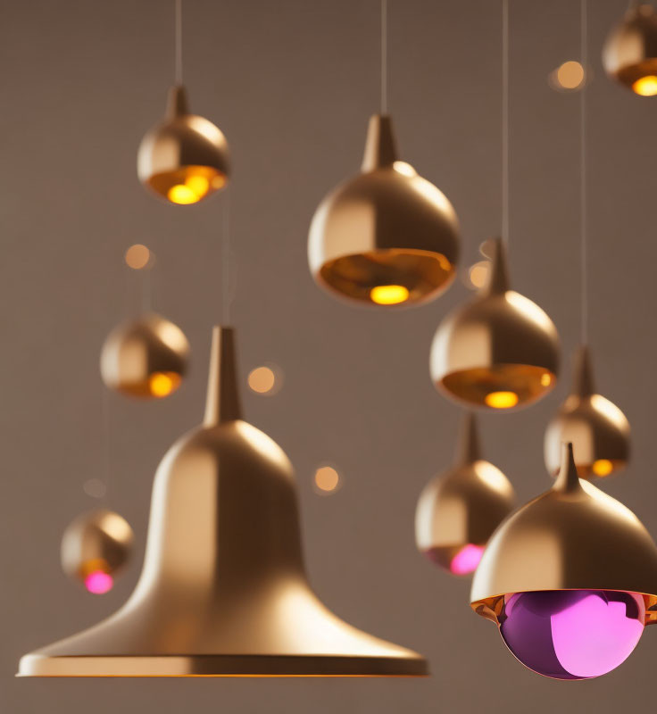 Metallic Finish Pendant Lights Against Soft Brown Background