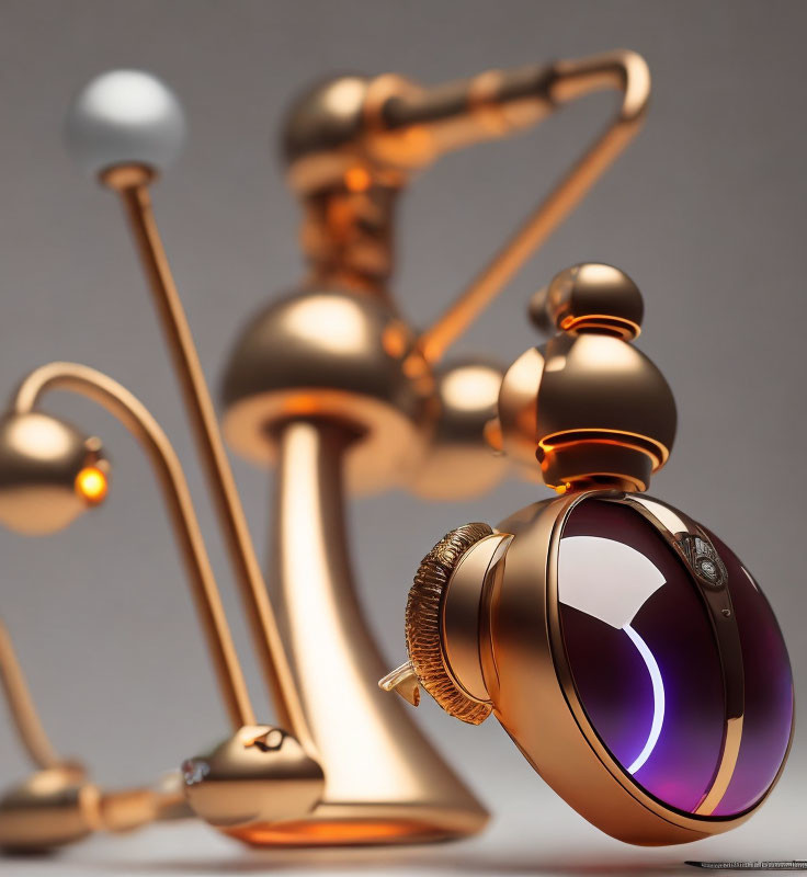 Bronze Futuristic Headphone with Spherical Earpieces on Stand