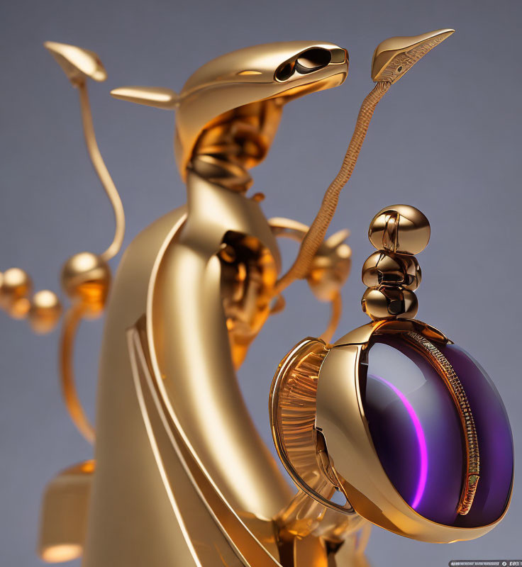 Shiny Golden Kangaroo Sculpture with Stylish Design and Luxurious Purple & Gold Egg