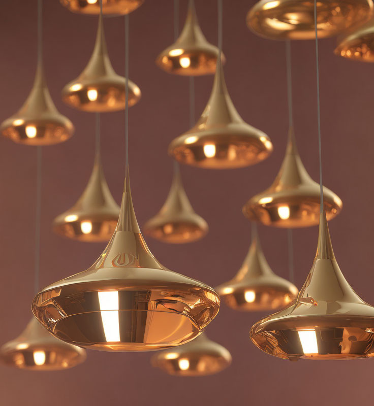 Copper Pendant Lights on Rose-Tinted Background