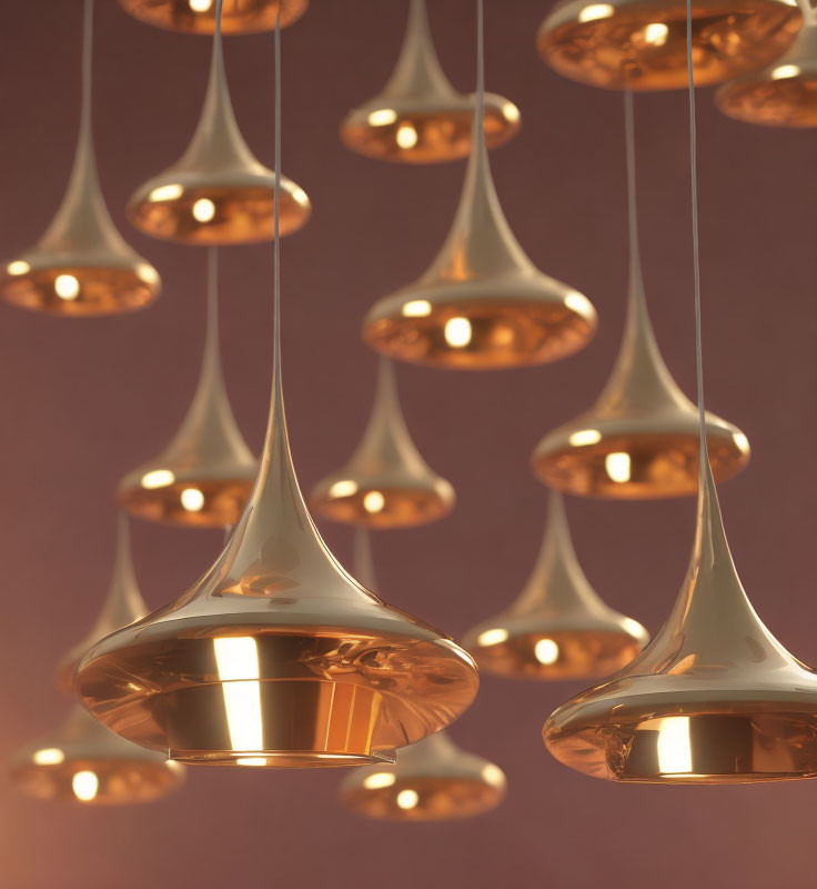 Copper Pendant Lights on Reddish-Brown Background