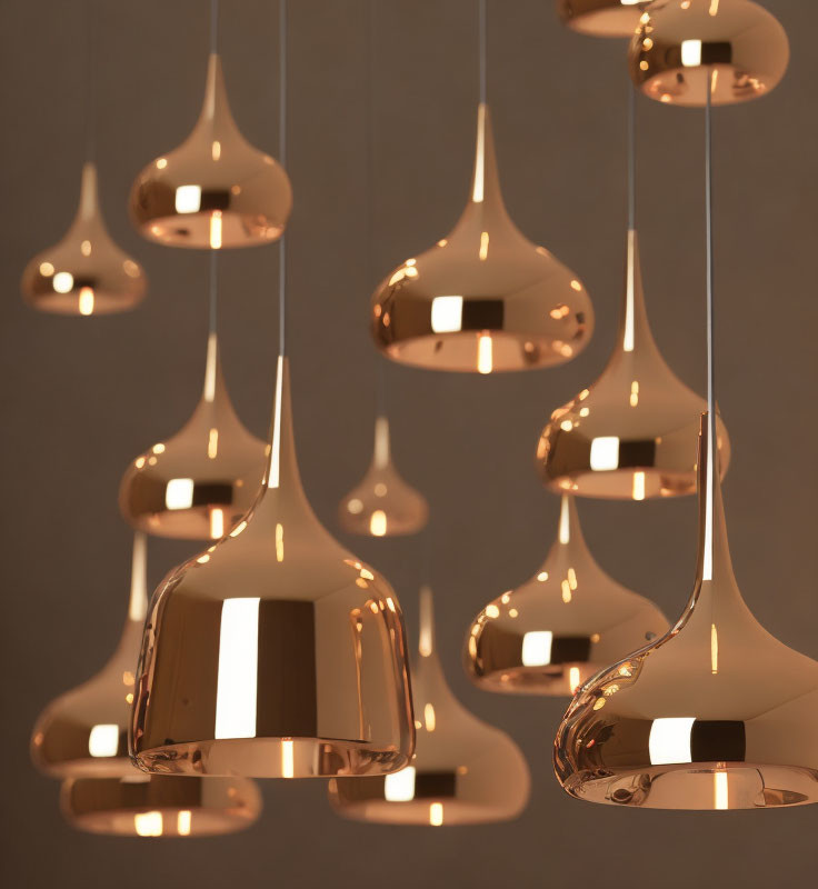 Reflective Modern Copper Pendant Lights in Warm-Toned Room