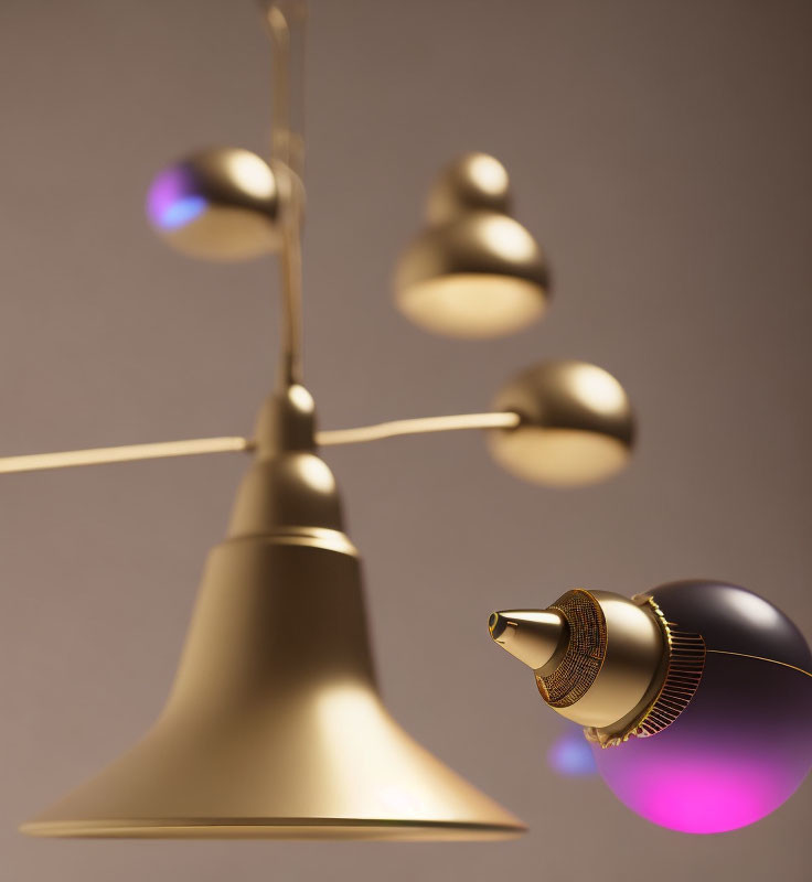 Sleek golden balance scale with pouring perfume bottle on neutral background