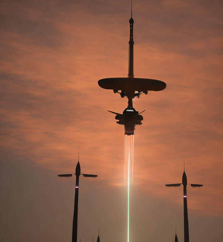 Space Shuttle Launch Silhouette Against Sunset Sky