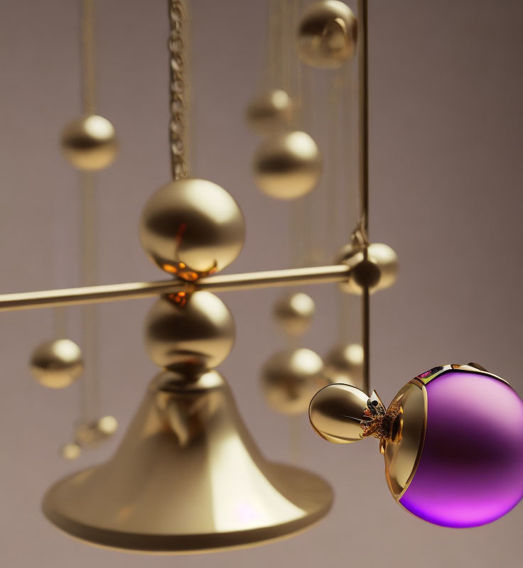 Newton's Cradle with One Ball Angled, Soft-Focus Warm Background