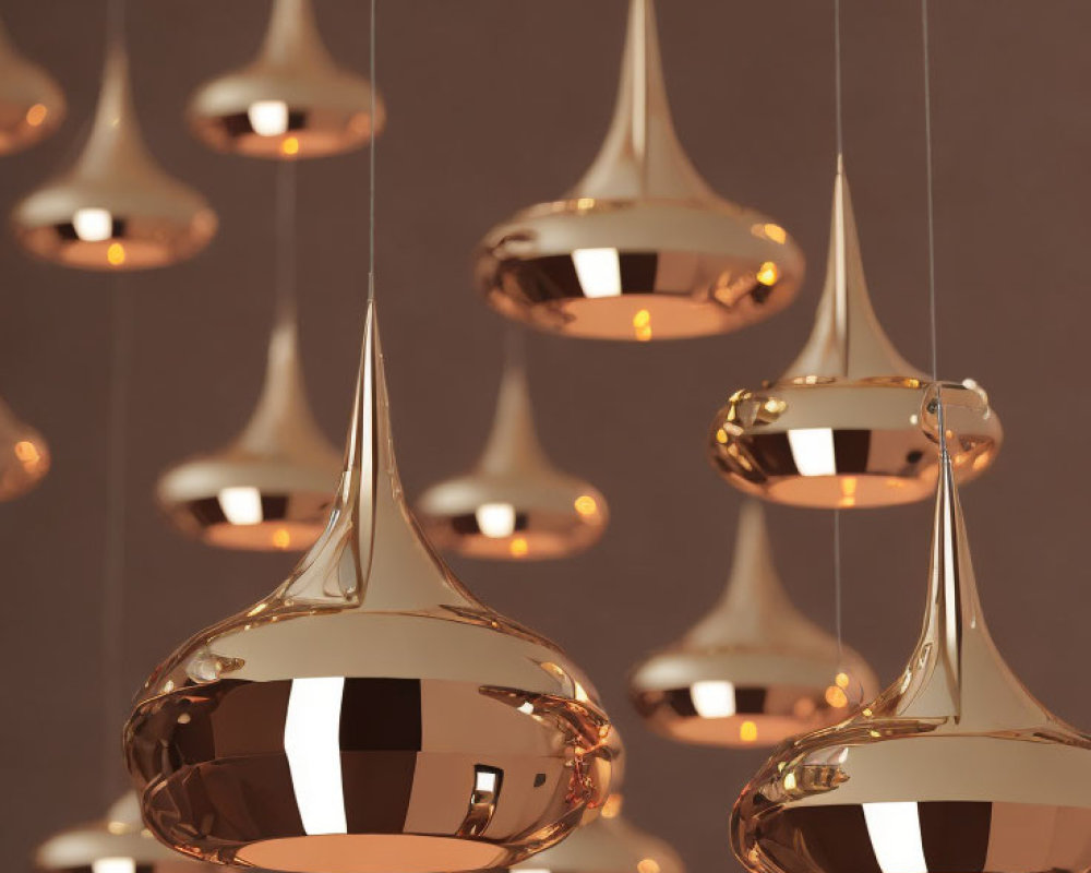 Reflective Copper Pendant Lights in Warm Ambient Setting