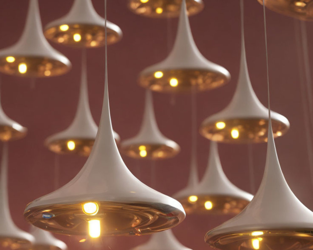 Red Ceiling Pendant Lights with Gold Interior for Warm Glow